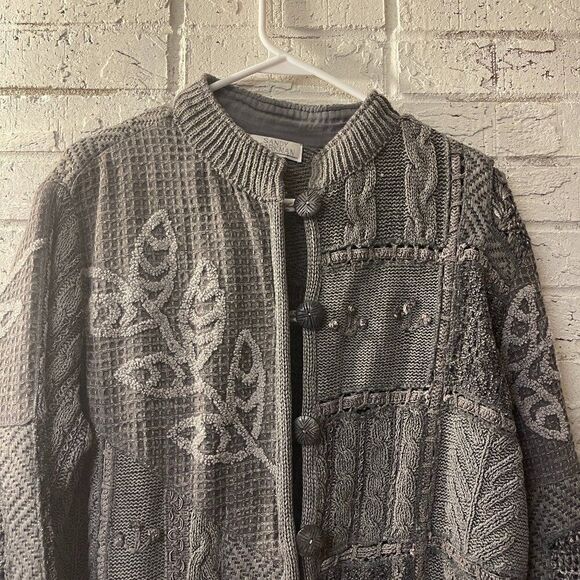 Sandy Starkman Custom Designed Cardigan Gray Cotton Sweater XL - Picture 1 of 11